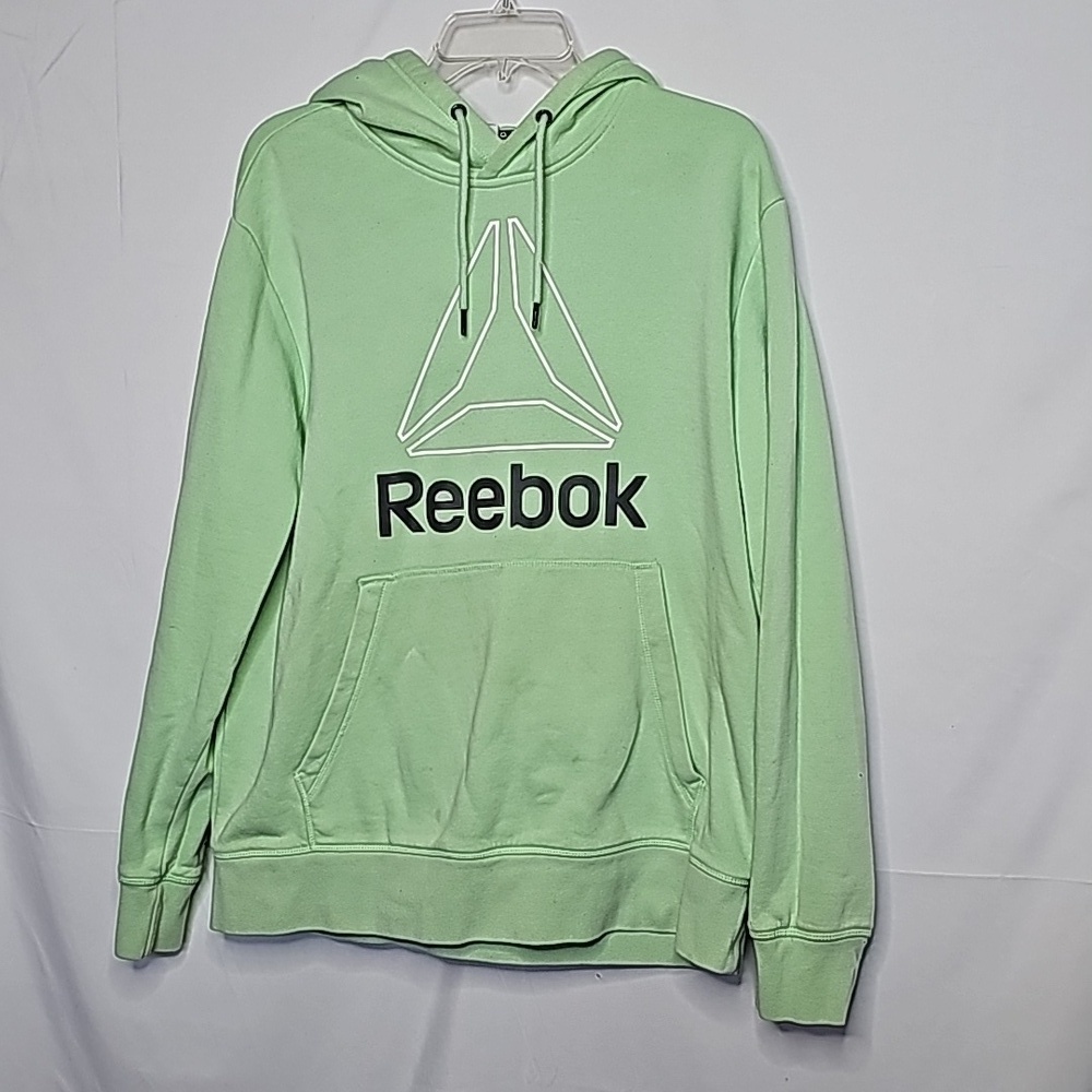 Mens Reebok green spell out hooded hoodie pull over sweatshirt sz Large